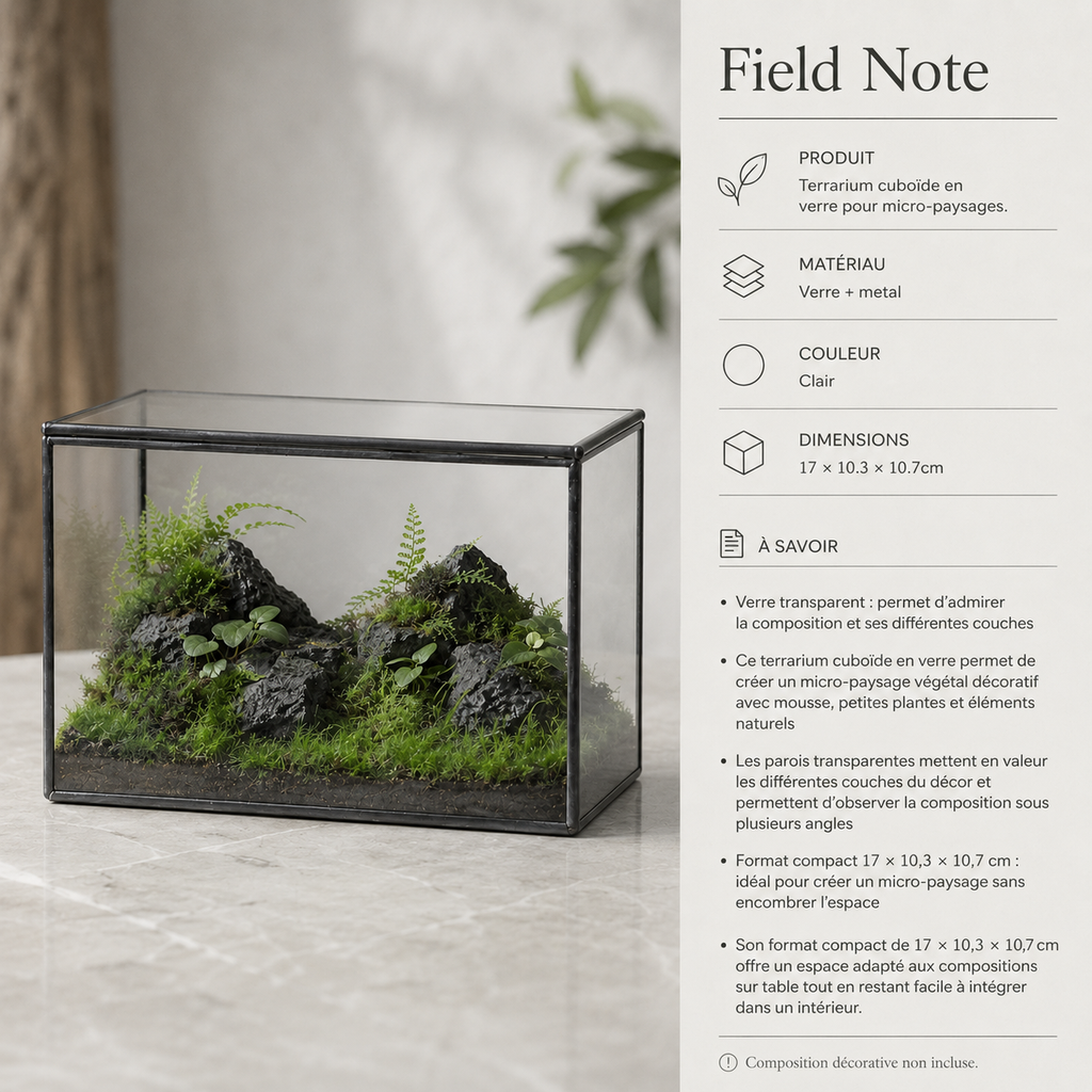 Terrarium cuboïde en verre pour micro-paysages