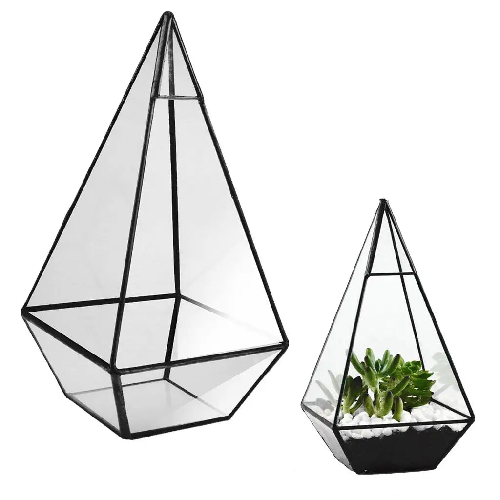 Terrarium pyramide en verre avec cadre métal noir