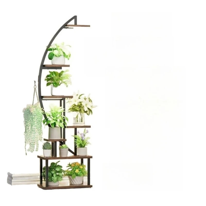 Étagère porte-plantes en acier et bois pour intérieur