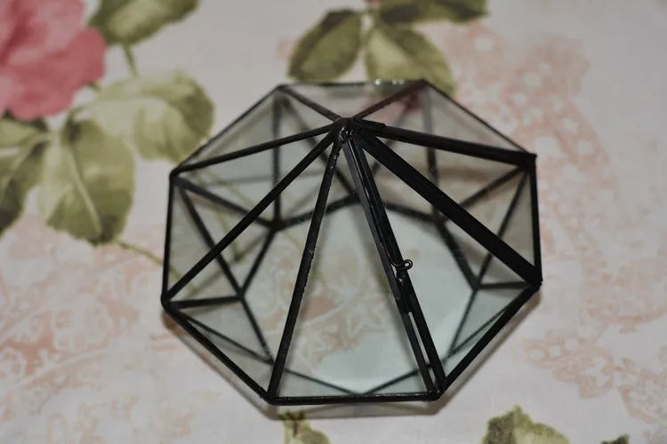 Terrarium diamant en verre noir pour mousse et micro-paysages