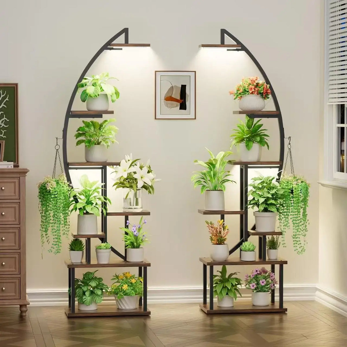 Étagère porte-plantes en acier et bois pour intérieur